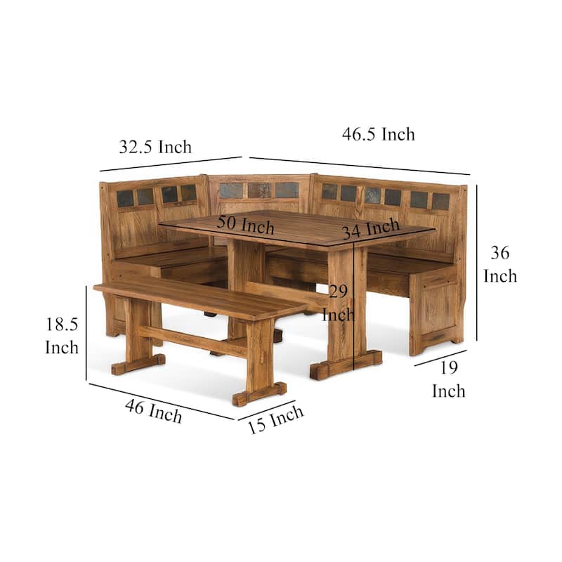Marv 4pc Breakfast Dining Table Set, Corner Storage Bench Light Brown