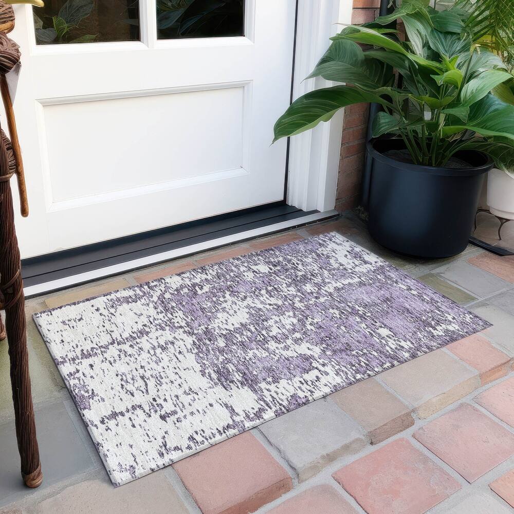 Machine Washable Indoor/ Outdoor Abstract Pixels Chantille Rug