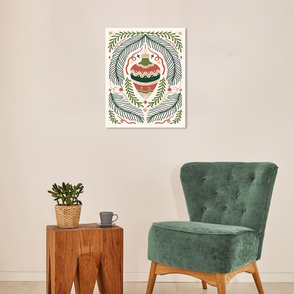 Wynwood Studio Canvas Holiday and Seasonal Glam Scandinavian Ornament Green Glam Wall Art Canvas Print