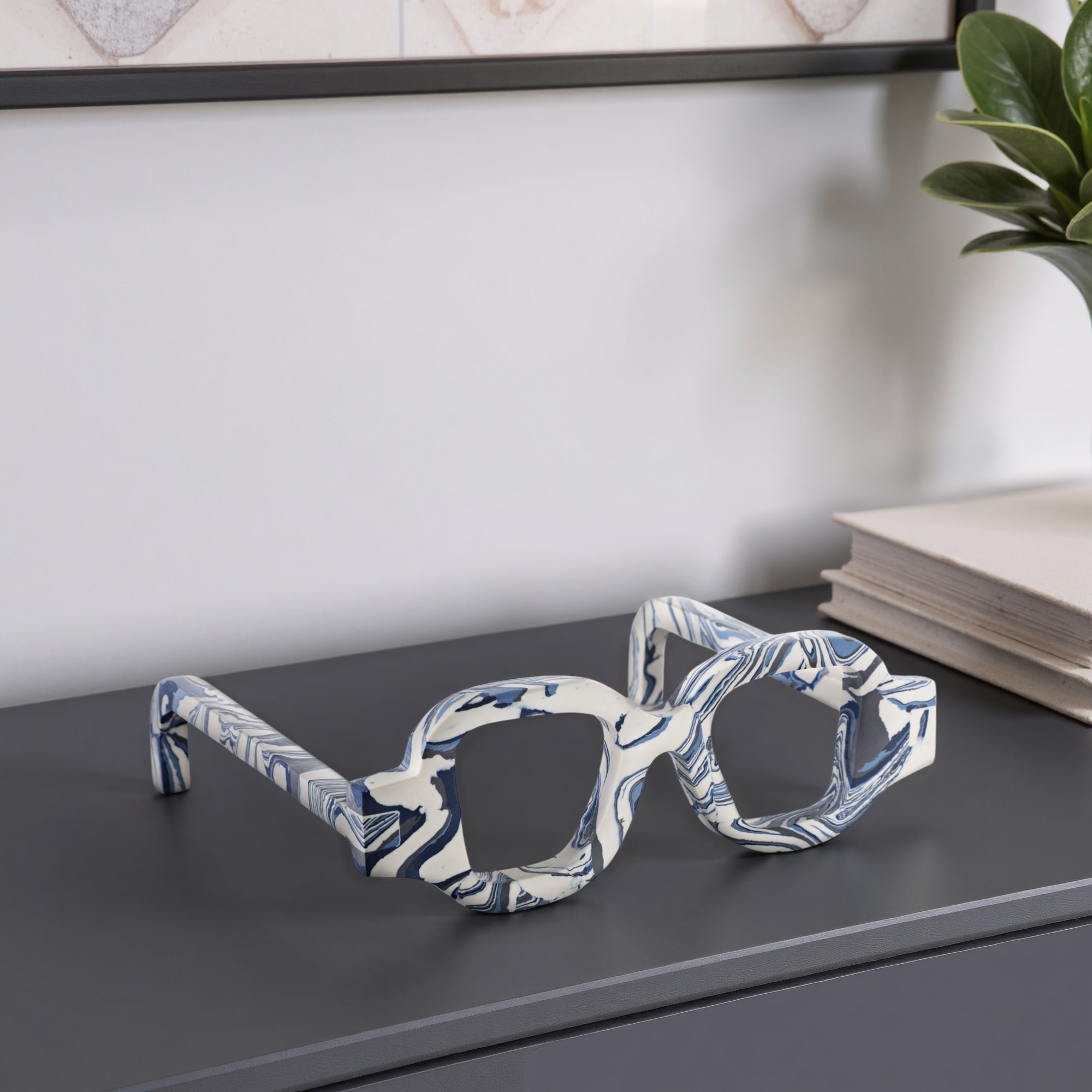 Stone Decorative Object Eyeglasses Shape Carved Sculptural Accent - 9" x 8" x 3"
