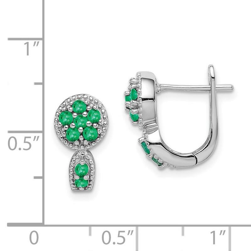 Curata 925 Sterling Silver Emerald Circle Hinged Hoop Earrings - 14x8mm