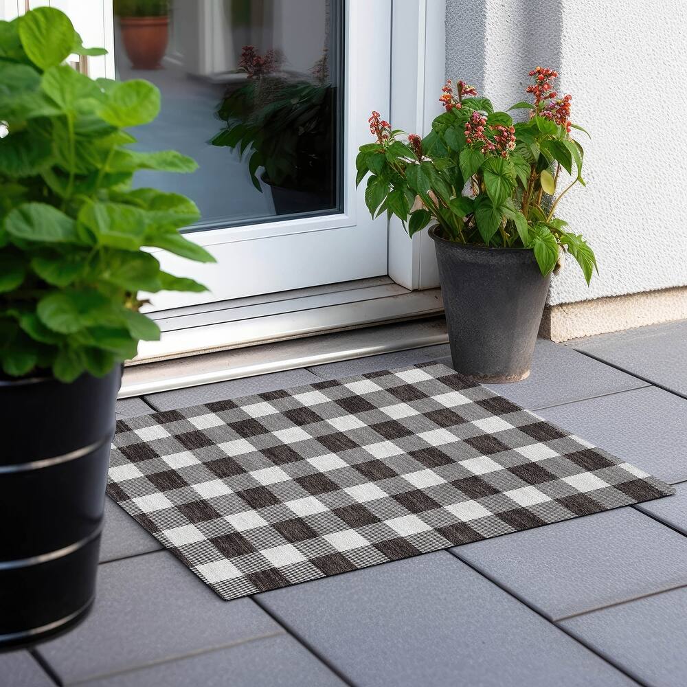 Machine Washable Indoor/ Outdoor Chantille Plaid Rug