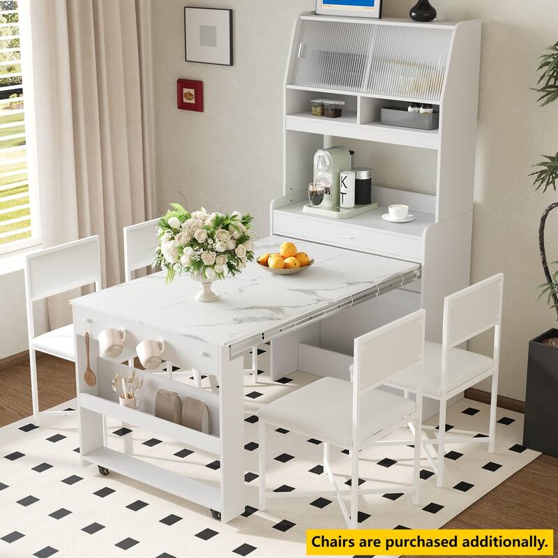 Pantry Cabinet with Hutch and Foldable Dining Table