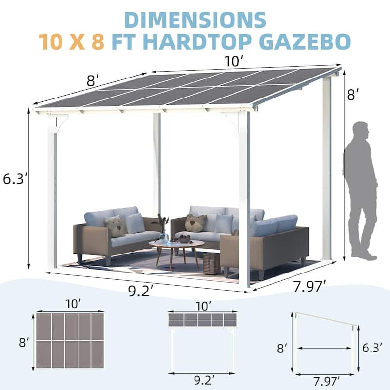 8x10ft Wall Mounted Gazebos Pergola, Outdoor Lean to Gazebo Awnings