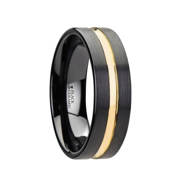Vivaldi Black Ceramic Wedding Band With Yellow Gold Groove