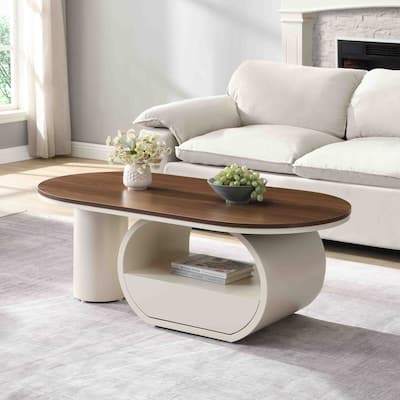 Luxury Oval Coffee Table,47.24'' Coffee Table With Storage Drawer,White Metal Center Table For Living Room