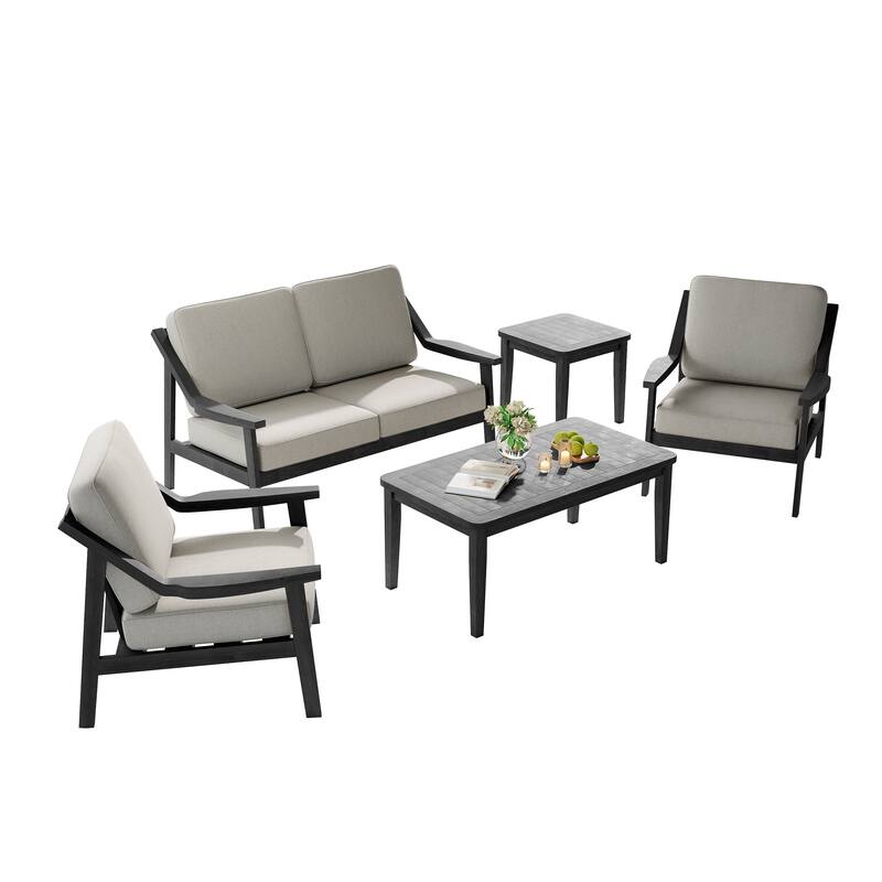 5-Piece Outdoor Sectional Wood Conversation Set with Table