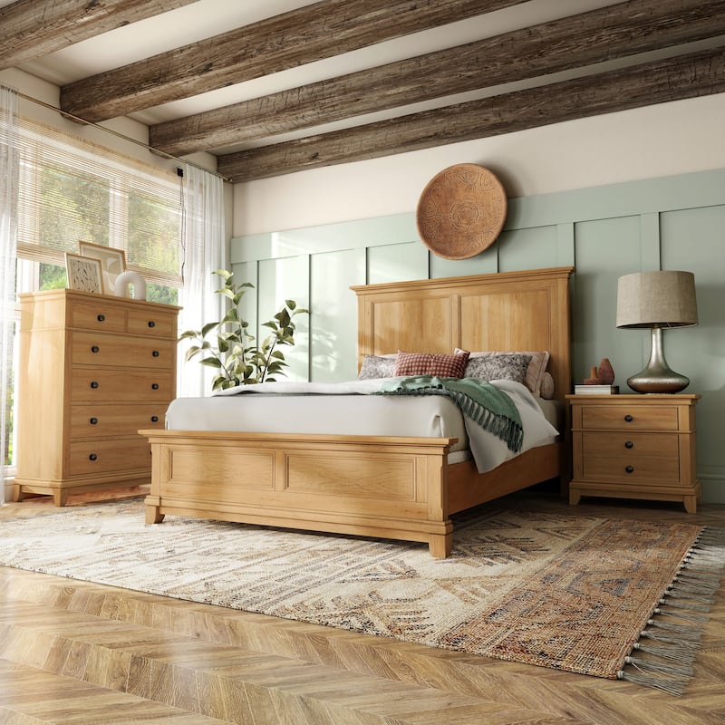 Furniture of America Wellington Farmhouse Natural Oak 3-Piece Wood Kids Bedroom Set - Full