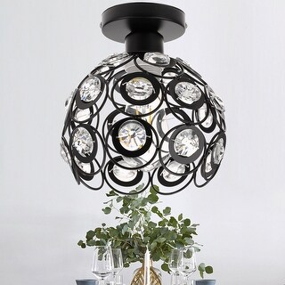 YANSUN 7 in. 1-Light Black Crystal Semi Flush Mount Modern Ceiling ...