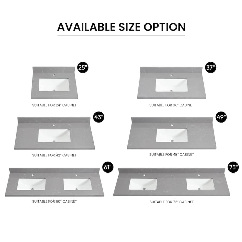 Malaga Composite Stone Vanity Top with White Rectangular Sink