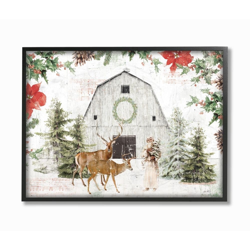Stupell Rustic Holiday Barn Animals Seasonal Christmas Winter Framed Wall Art