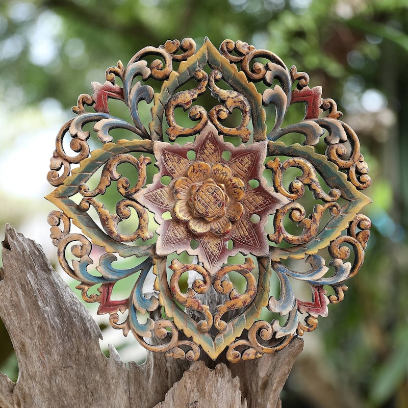 Novica Handmade Blooming Charm Wood Relief Panel