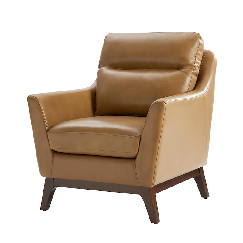 Latinus Mordern Genuine Leather Armchair with Solid Wood Legs by HULALA HOME