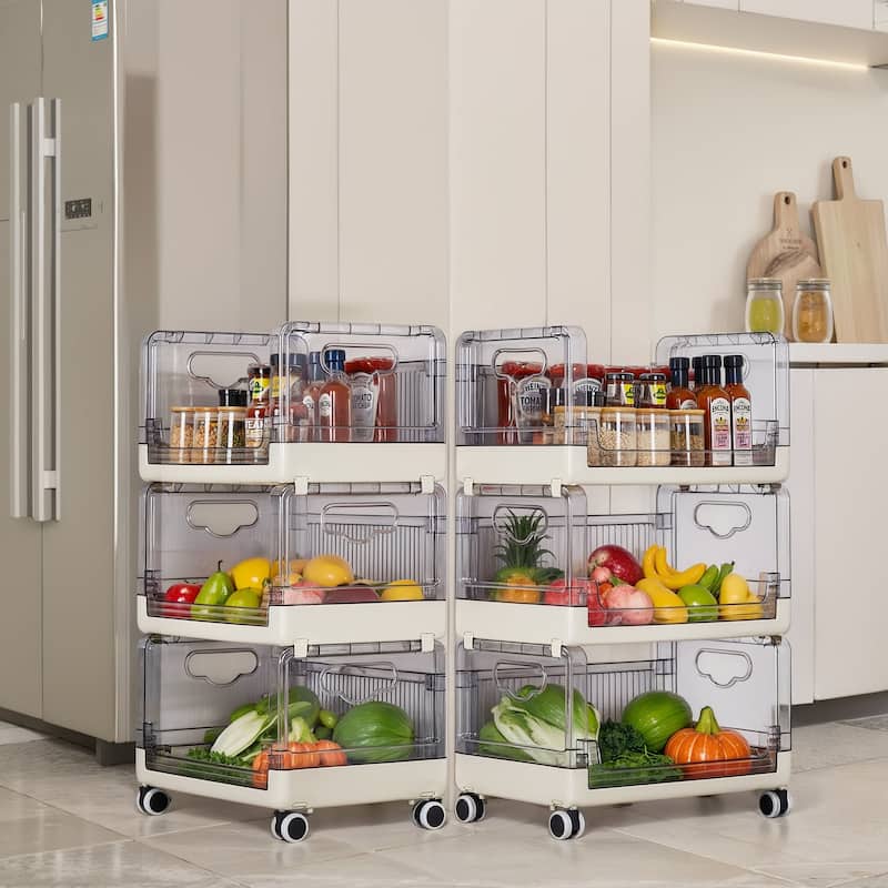 Javlergo 3 Tier Utility Carts, Rolling Metal Storage Cart with Handle and Lockable Wheels, Multifunctional Storage Shelves
