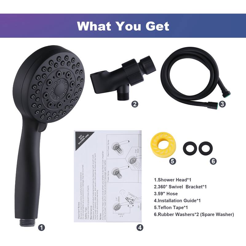 WOWOW 5-Spray 3.5 in. Wall Mount Handheld Shower Head