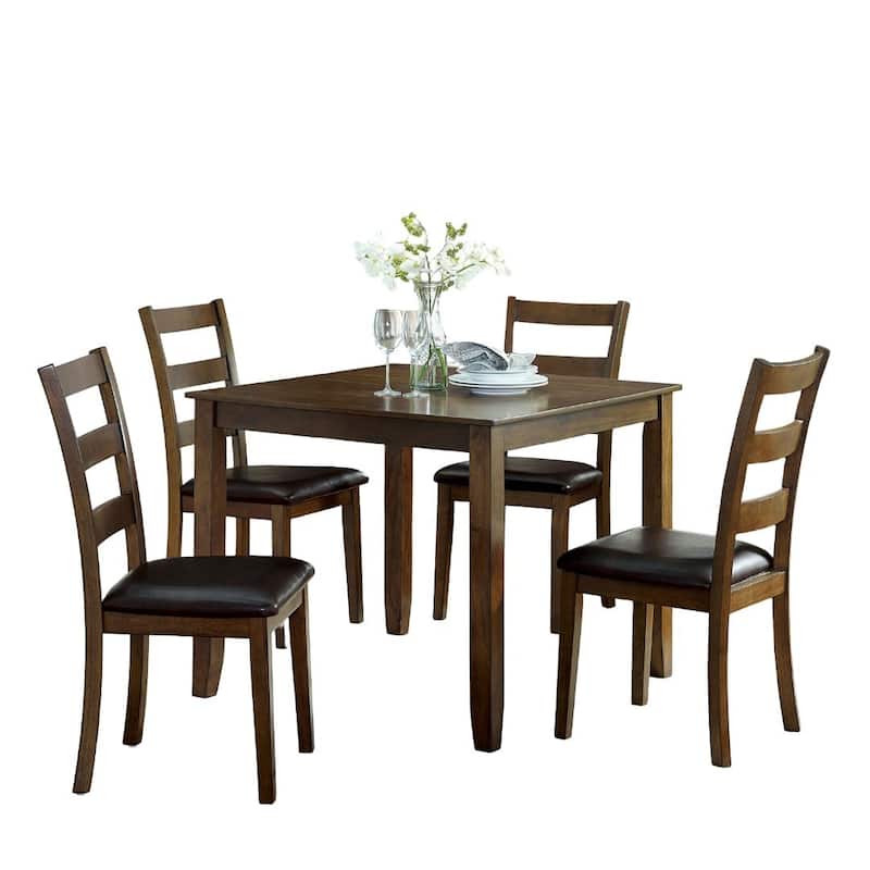 Transitional Style 5pc Dining Table Set 1x Dining Table,4x Chairs Padded seat Wooden Top Table Walnut And Dark Brown Finish
