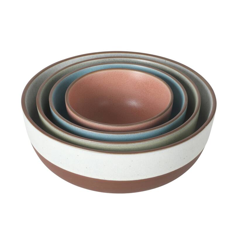 Gibson Elite William Crest 4 Piece Nesting Bowl Set, Stoneware Reactive Glaze, 5", 6.25", 7.5", 9", Prep & Serving Bowls