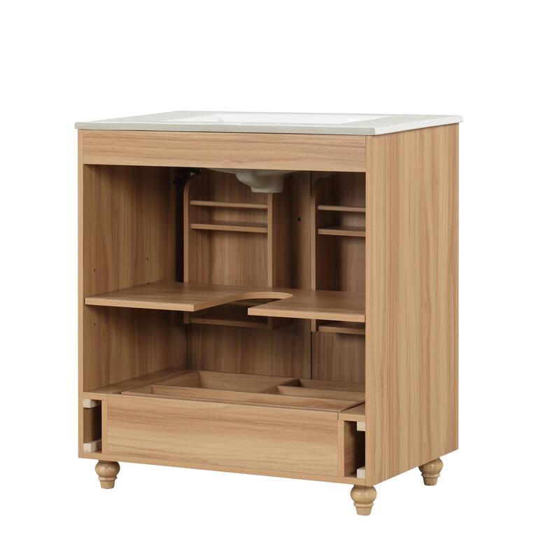 30 in. W x 18 in. D x 34 in. H Single Sink Freestanding Bath Vanity in Natural with White Ceramic Top - 30" x 18" x 34"