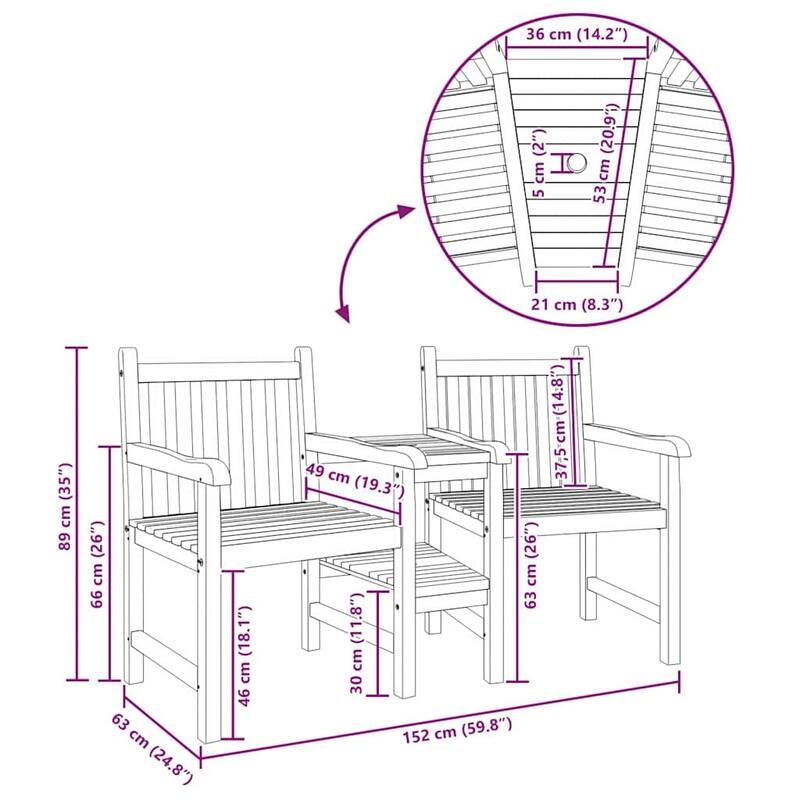 vidaXL Outdoor Chairs Brown 152 x 63 x 89 cm Solid teak wood - 59.8 x 24.8 x 35.0 in
