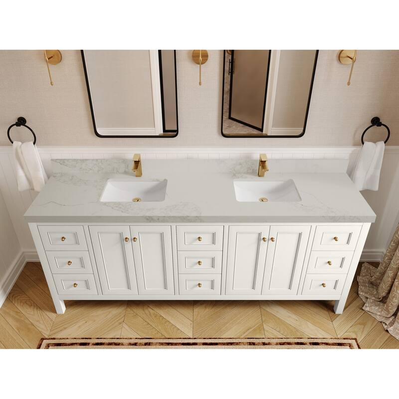 Willow Collections 84 in. W x 22 in. D Nashville Double Bowl Sink Bathroom Vanity with Countertop - 2”Calacatta Nuvo - Ivory