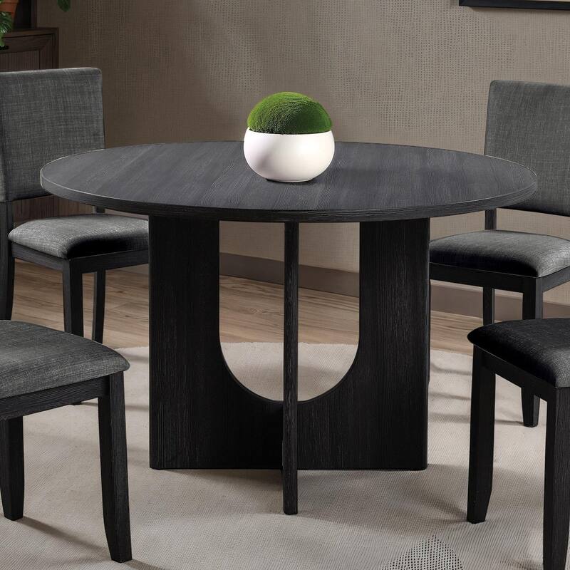 Elegant 5pc Dining Set Round Table and Upholstered Chairs Gray Finish