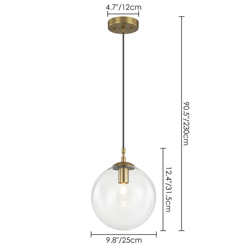 1-Light Modern Gold Dome Orb Pendant Island Light with Clear Glass Globe Bubble Shade