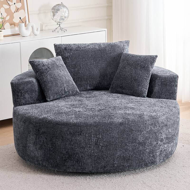 Round Accent Chair with High-Resilience Cushions, Swivel Chenille Barrel Chair, Fluffy Sleeper Lounge Chair