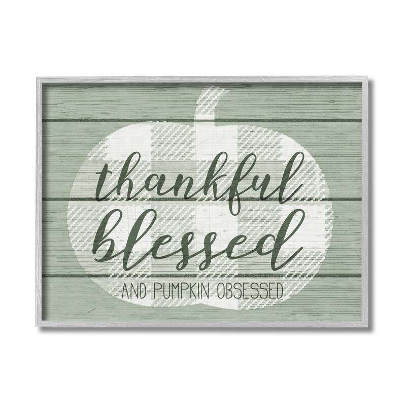 Stupell Green Thankful Blessed Pumpkin Harvest Phrase Framed Wall Art - 16 x 20 - Grey