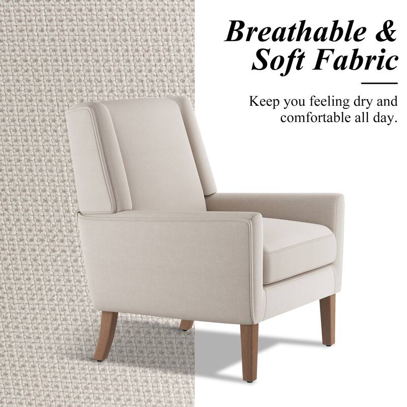 Mid-Century Linen Wing Chair - Tailored Channel Tufting & Walnut Tapered Legs, Compact Accent for Reading Nooks