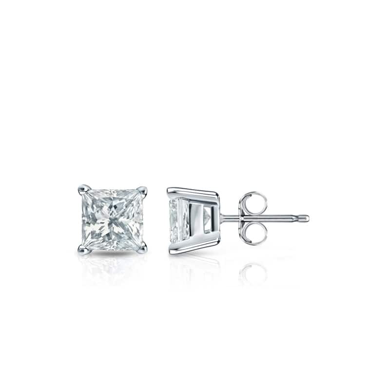 Auriya 18-karat Gold Lab Grown 0.40 carat TDW Princess Diamond Stud Earrings 4-Prong Basket Push-back - White