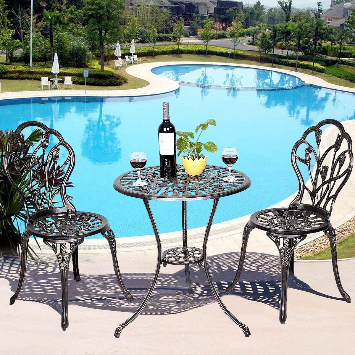 Shop Cast Aluminum Patio Furniture Tulip Design Bistro Set Antique Copper As Pic Overstock 16680255