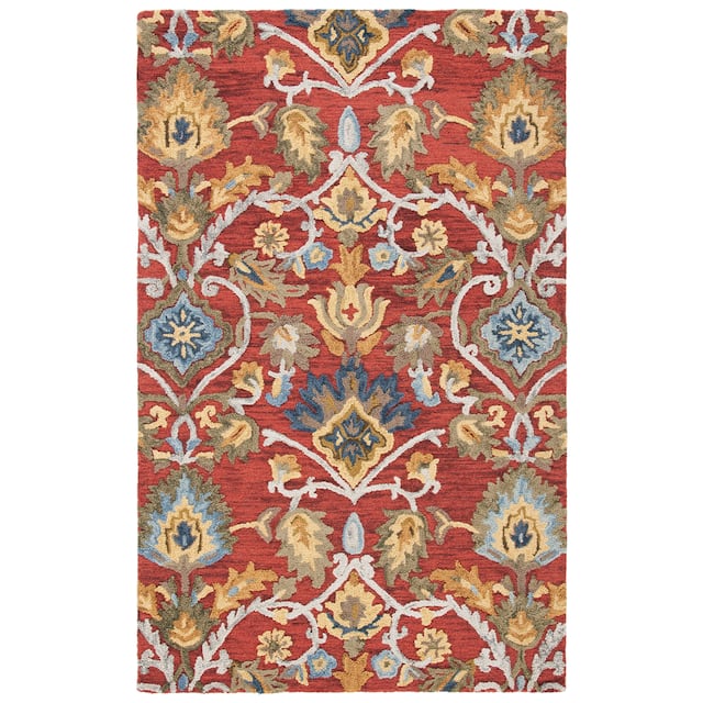 SAFAVIEH Fiorello Handmade Blossom French Country Wool Area Rug - 6' x 6' Square - Red/Multi
