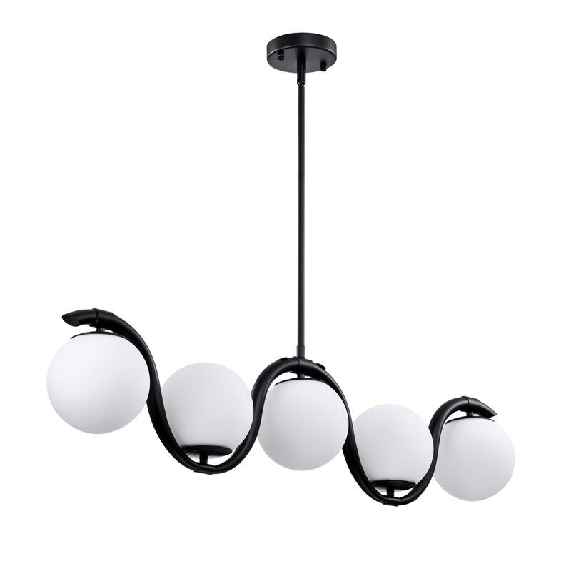 Fenix 38 Inch Opaque Glass Wave Pendant 5-Light