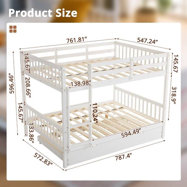 dimension image slide 0 of 2, Full Size Bunk Bed With Trundle Bed, With Ladder And Safety Rails Pinewood Bunk Bed