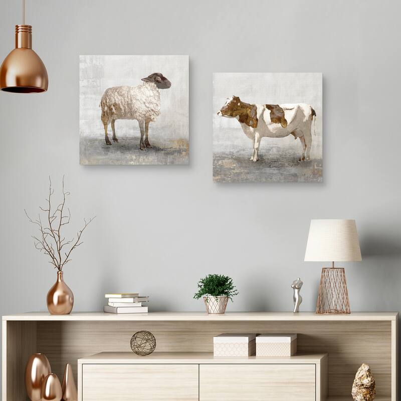 Rustic White Sheep, Rustic Brown Cow by PI Studio Canvas Art Prints