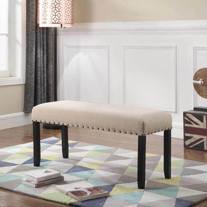 Fabric Dining Bench with Nailhead Trim,Tan