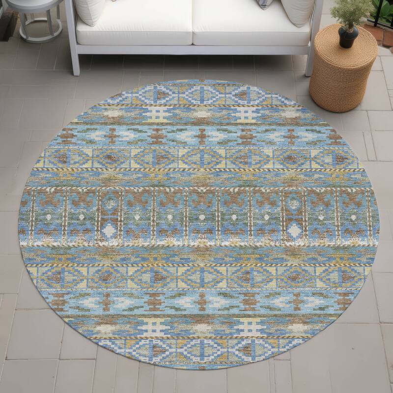 Machine Washable Indoor/ Outdoor Global Haswell Chantille Rug - Teal - 8' x 8'