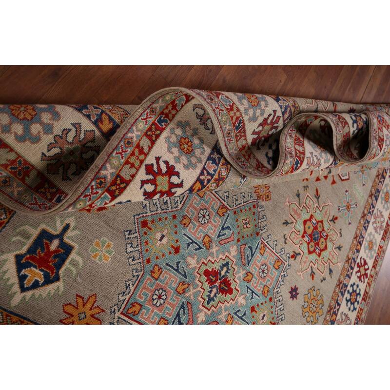 Beige Kazak Oriental Area Rug Hand-Knotted Bedroom Wool Carpet - 6'7" x 9'8"
