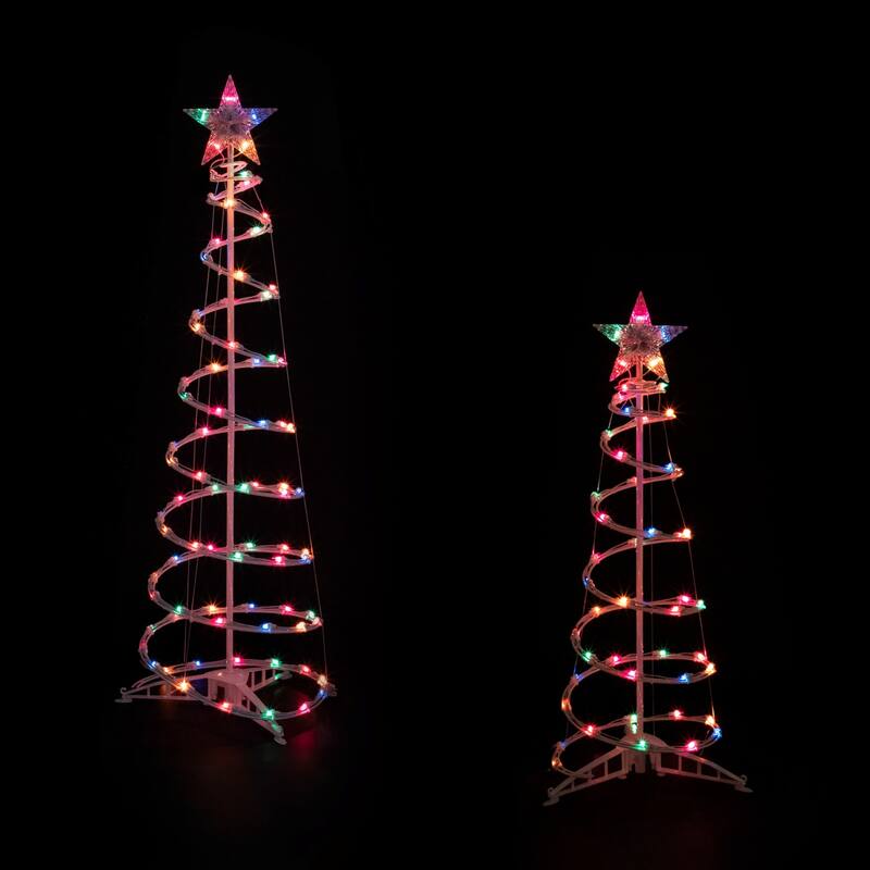 2 Lighted Multi-Color Outdoor Spiral Christmas Cone Trees 4', 6'