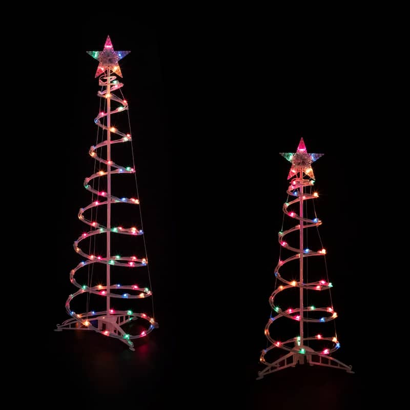 Set of 2 Lighted Outdoor Spiral Christmas Cone Trees 4' 6' - Multicolor