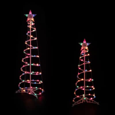 Set of 2 Lighted Outdoor Spiral Christmas Cone Trees 4' 6'