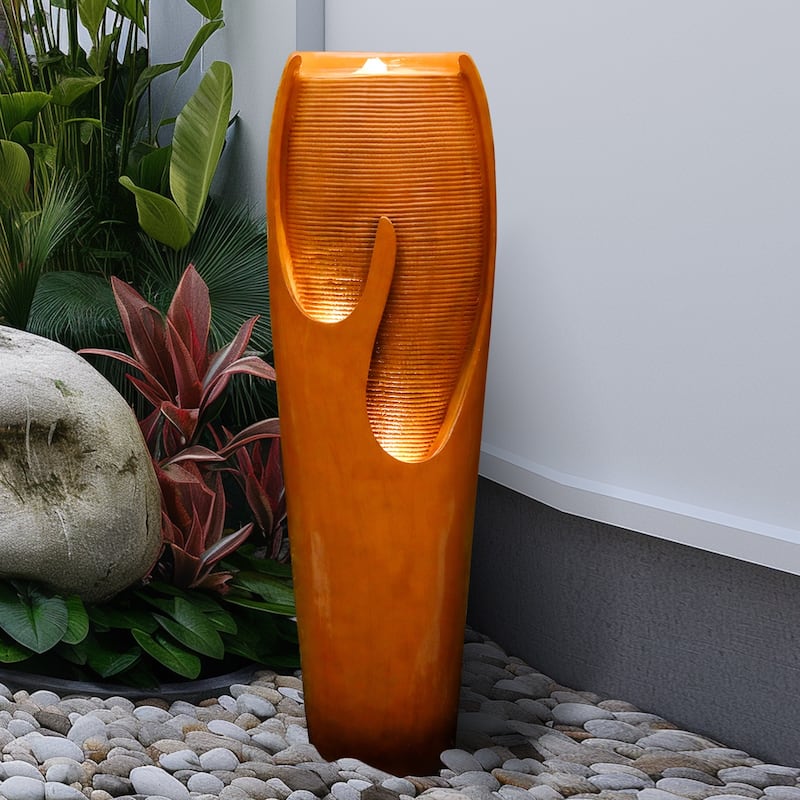 38.7-Inch H Outdoor Vase Water Fountain w/LED Light for Yard Art Decor