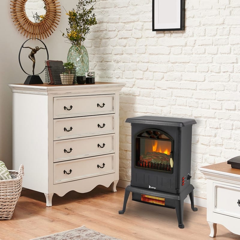 1500W Infrared Portable Space Heater Freestanding Fireplace, Black