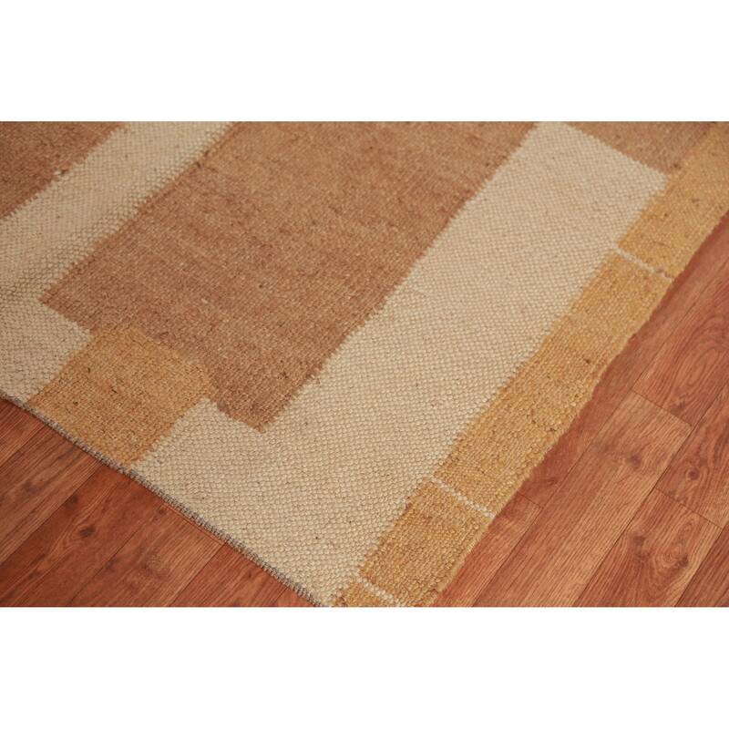 Hand Woven Oriental 100% Jute Carpet Southwestern Modern Brown Kilim Area Rug - 10' 2'' X 8' 3''