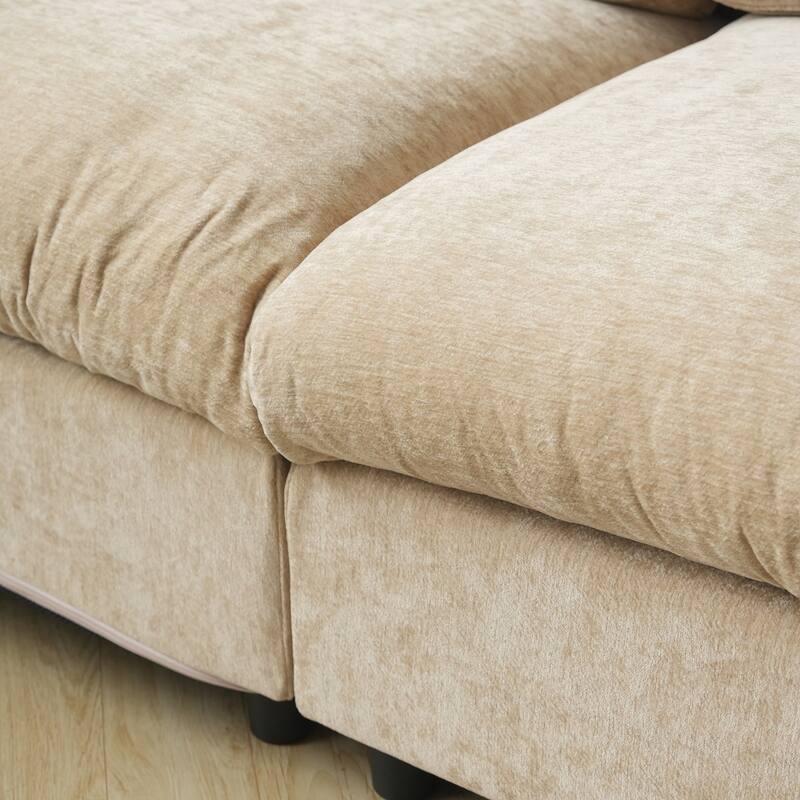 Modern Loveseat Couch with Ottoman Chenille Modular Sectional Sofa Removable Cover, Spring Cushions, Solid Wood Frame