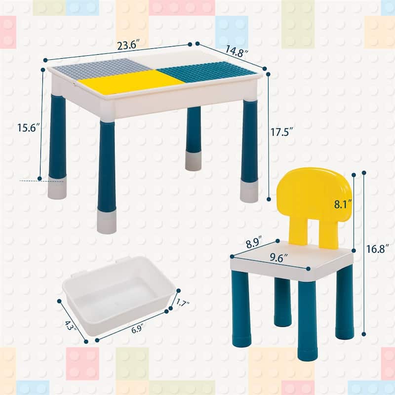 Children's Building Blocks Desk and Chair Set with DIY Building Blocks
