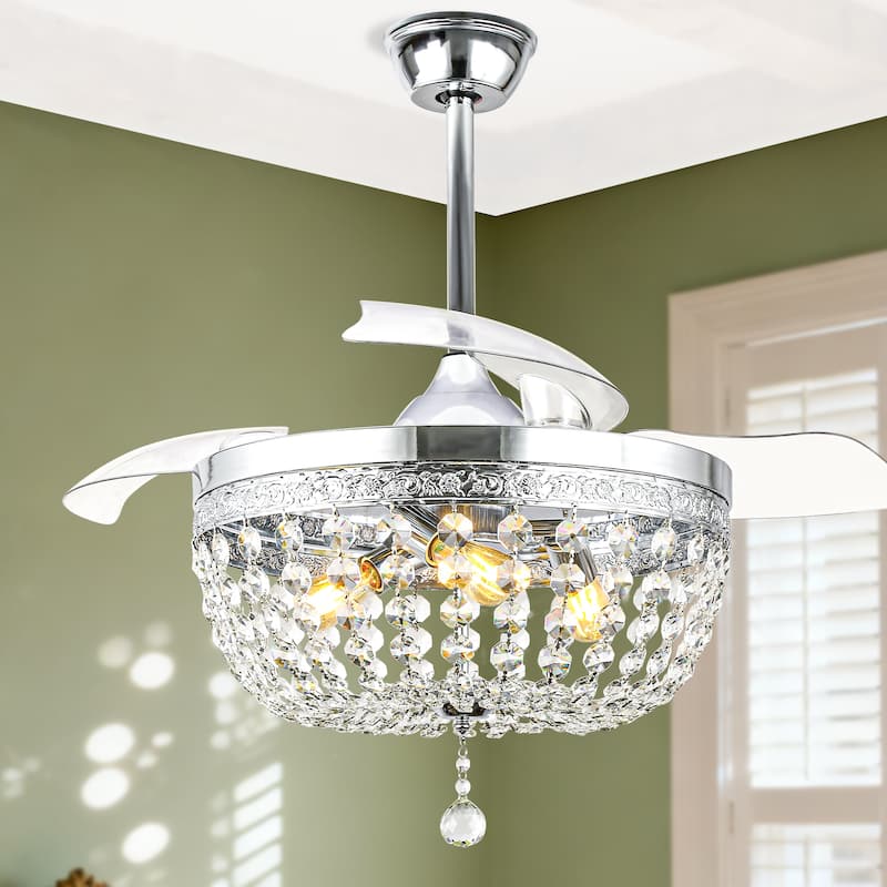 Bella Depot 42 Modern Crystal Retractable Ceiling Fan with Light and Remote - 42"