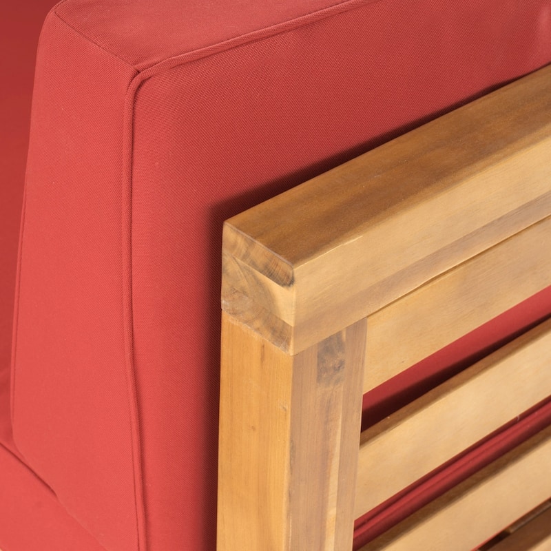 Oana Outdoor 5 Seater V Shaped Mid-Century Modern Acacia Wood Sectional Sofa Set with Coffee Table by Christopher Knight Home