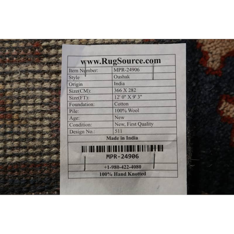 Navy Blue Oushak Indian Area Rug Hand-Knotted Wool Carpet - 9'3" x 12'0"