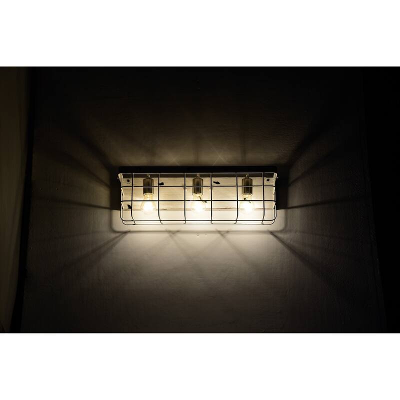 Antique White 3-Light Wood Caged Vanity